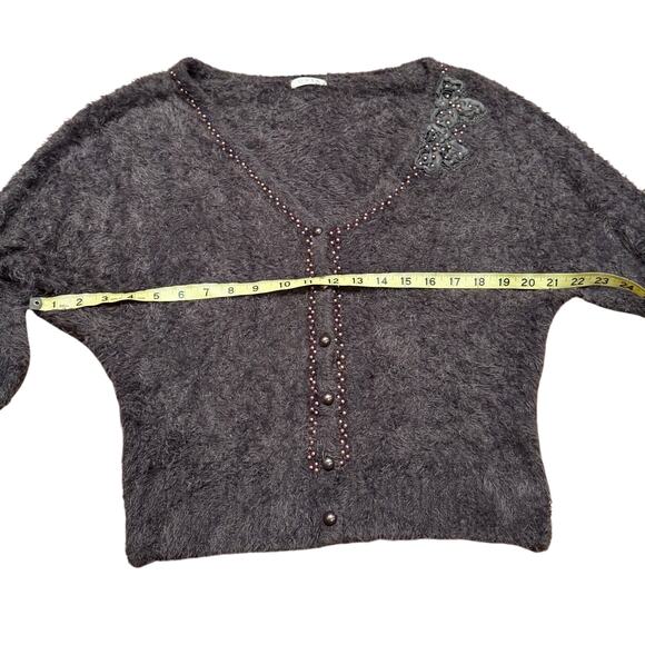 0918 Large Brown Beaded Embellished cardigan 3/4 sleeves sweater Preppy Academia - Picture 10 of 10